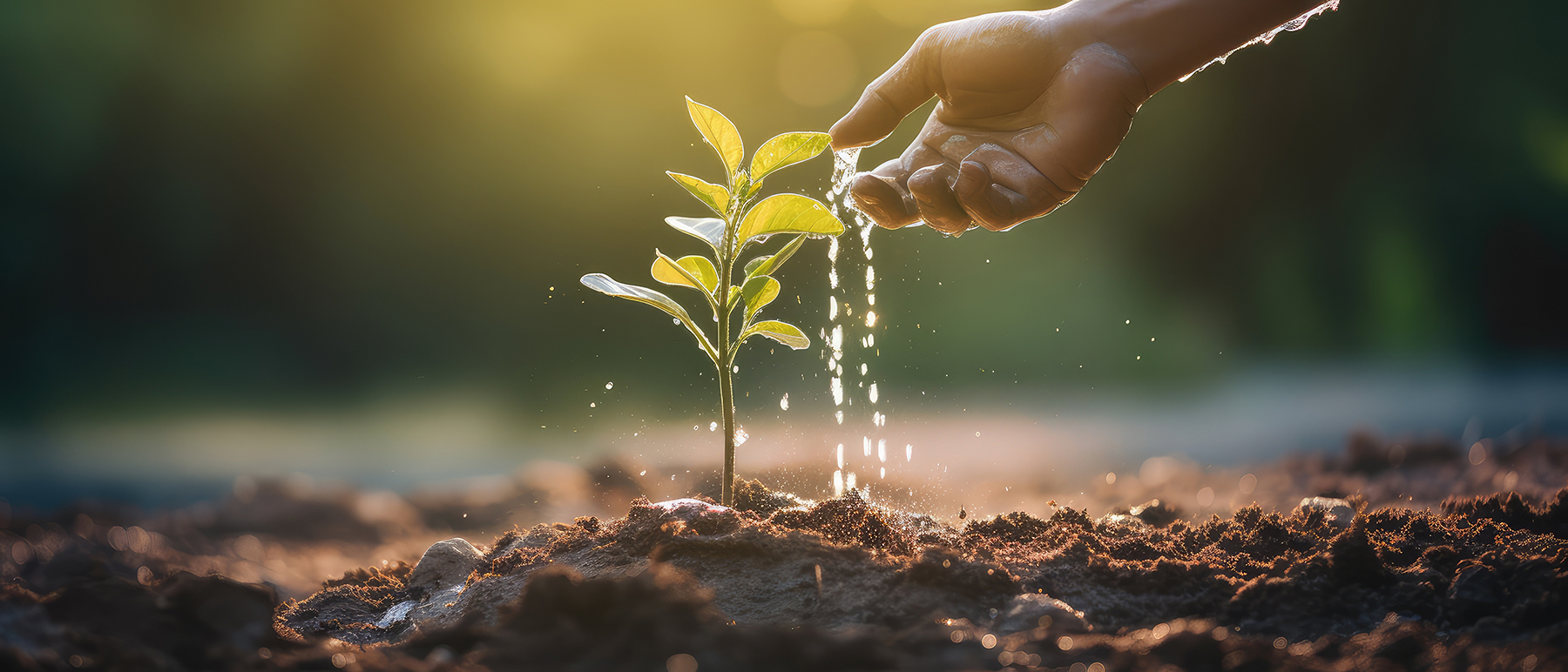 compost soil with plant growing